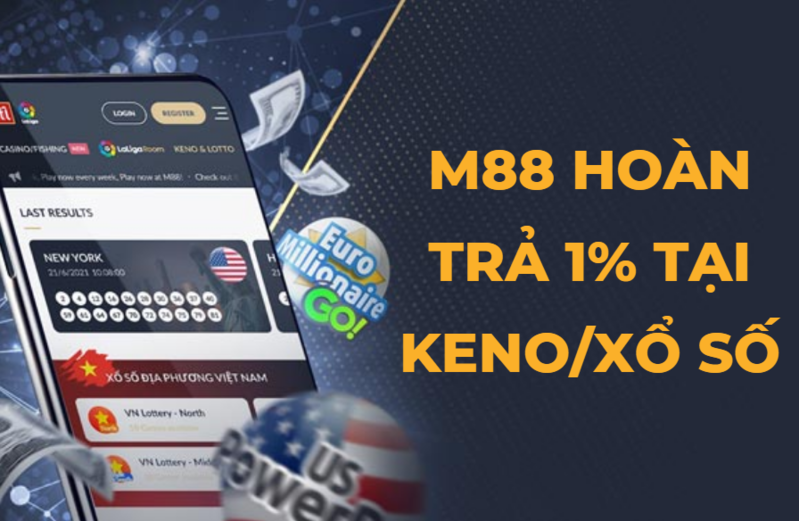 Nhà cái M88 hoàn trả 1% tại Keno/Xổ số