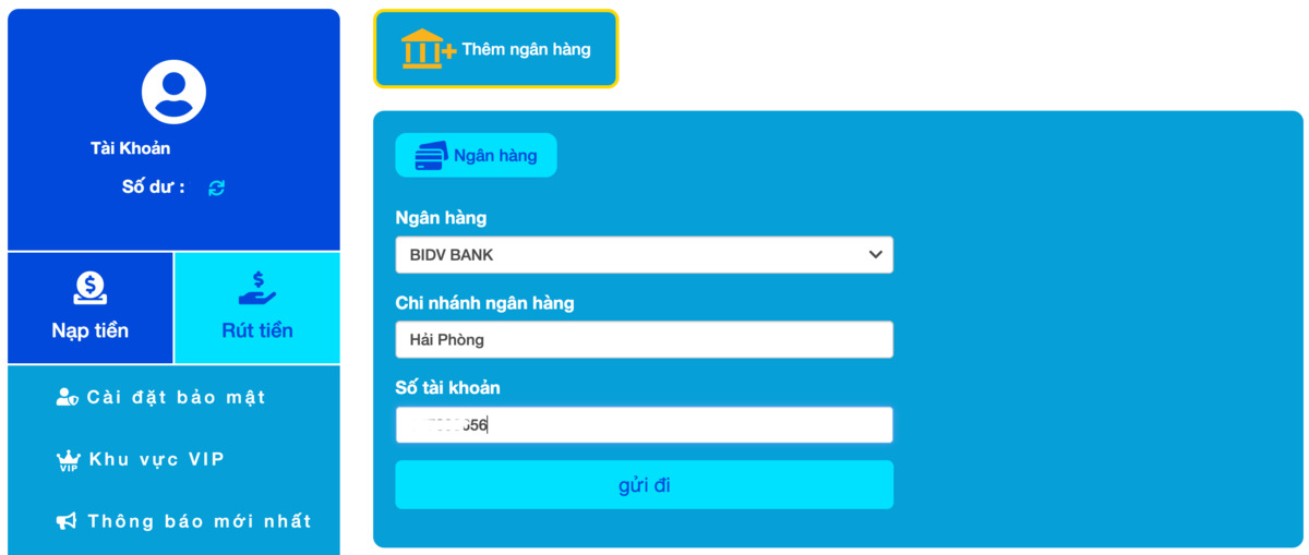 thêm tài khoản ngân hàng của bạn