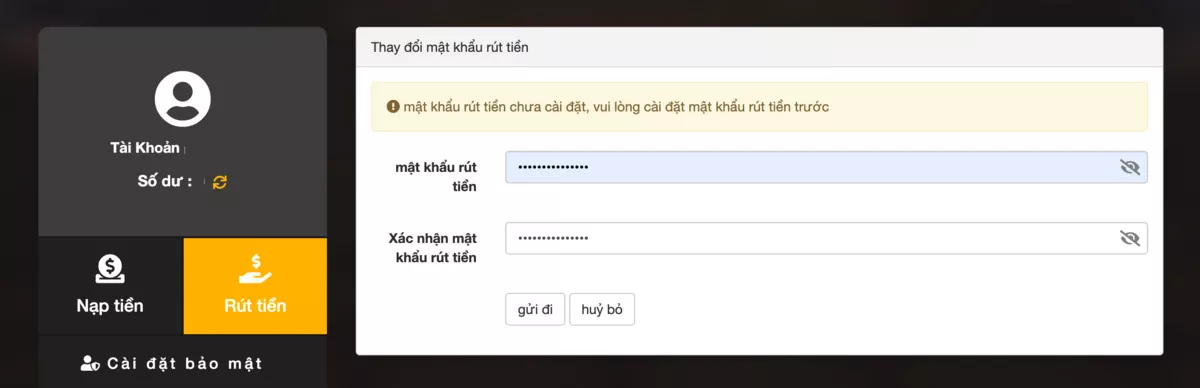 cài đặt mật khẩu rút tiền 789win