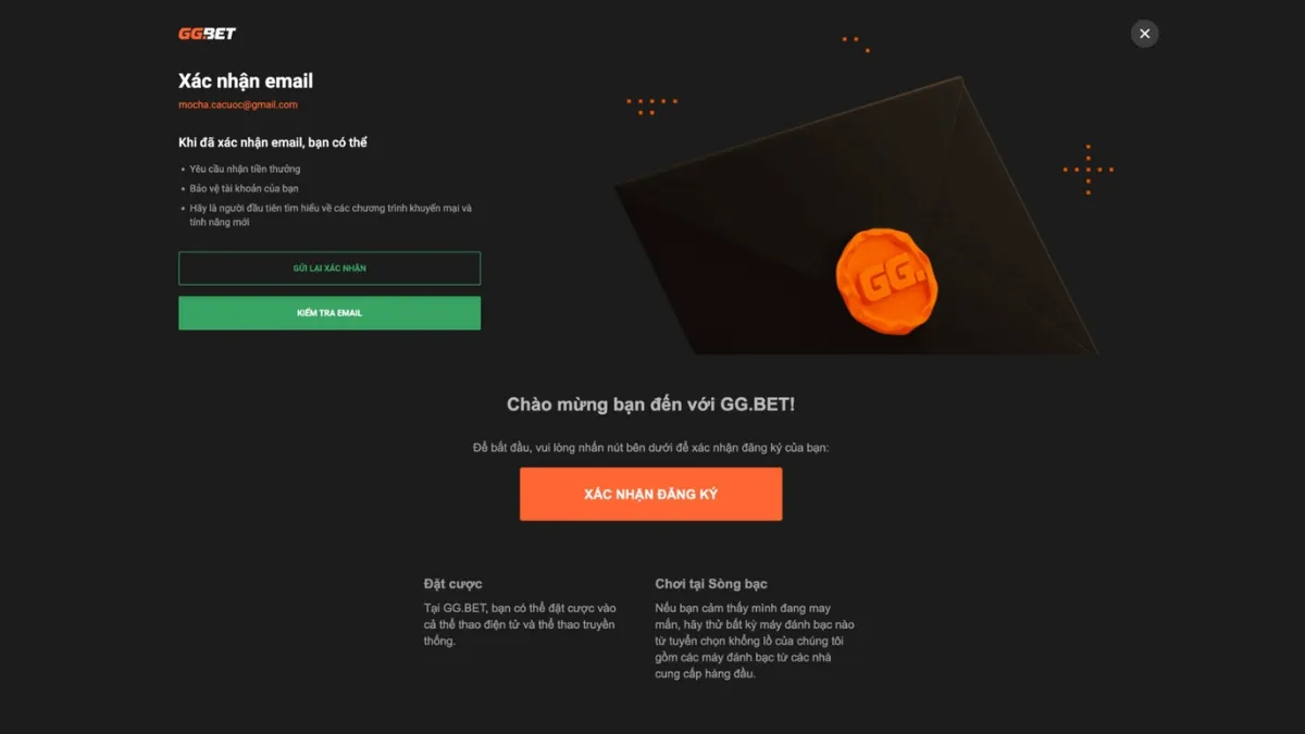 xác nhận email tạo tài khoản ggbet